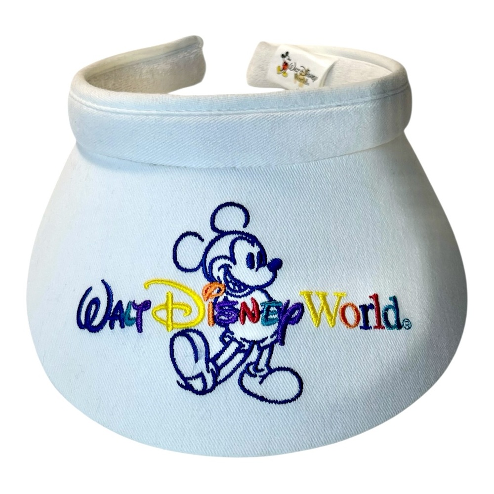 Vintage Walt Disney World Sun Visor Hat Mickey Mouse Rainbow White Cap Bounding